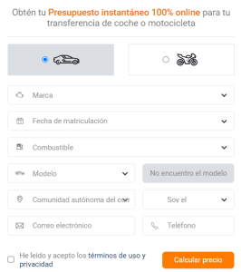 Calcular precio de transferencia de coche o moto - Gestoría de vehículos Rapid Traffic